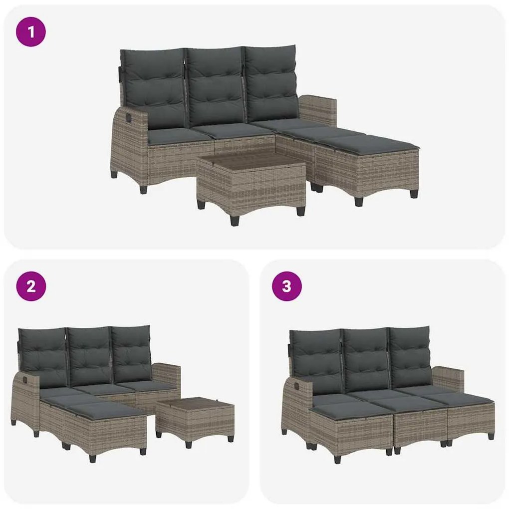 3 részes szürke polyrattan kerti ülőgarnitúra párnákkal L-alakú