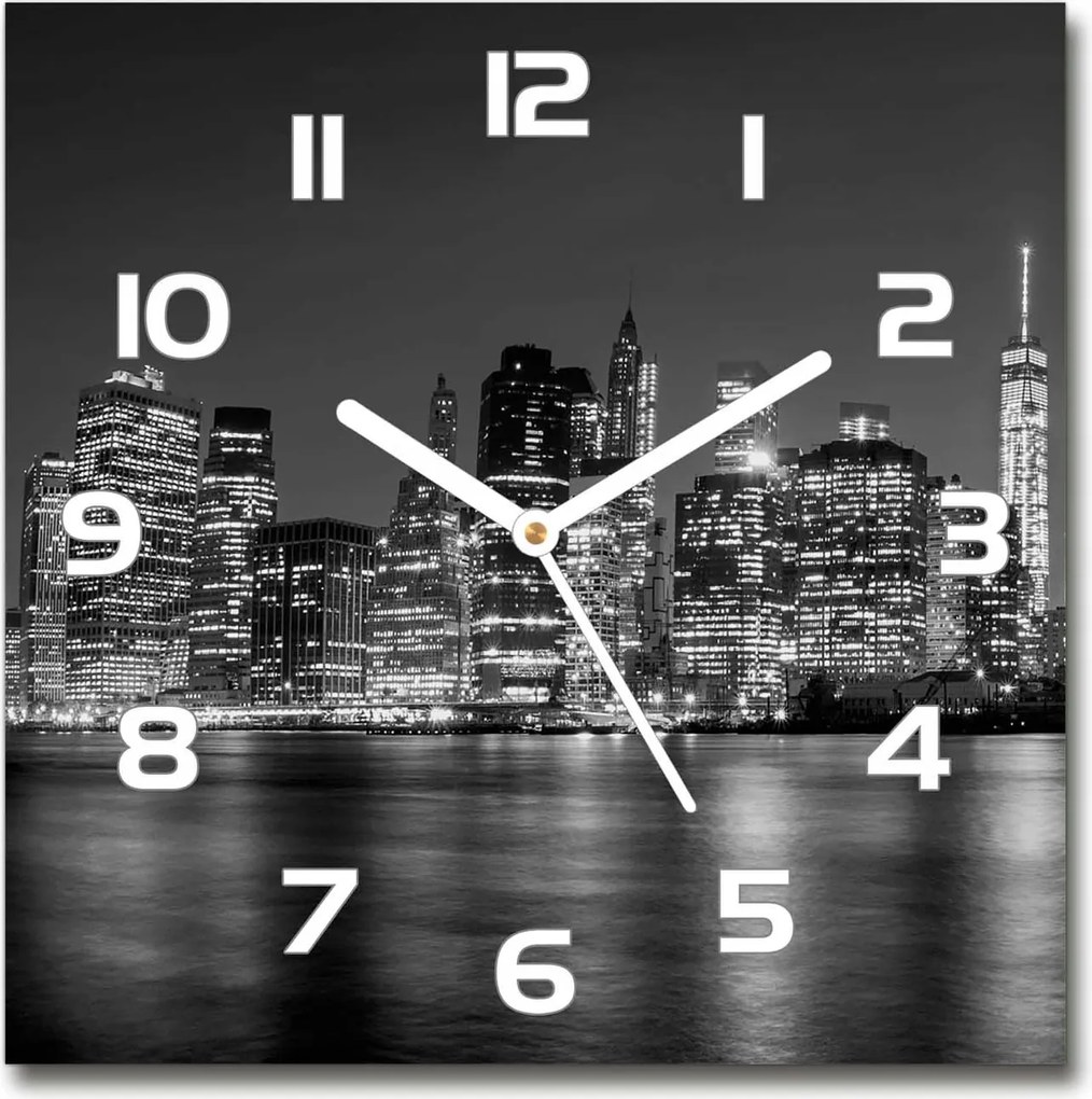 Manhattan szögletes üveg falióra éjszaka 30x30 cm