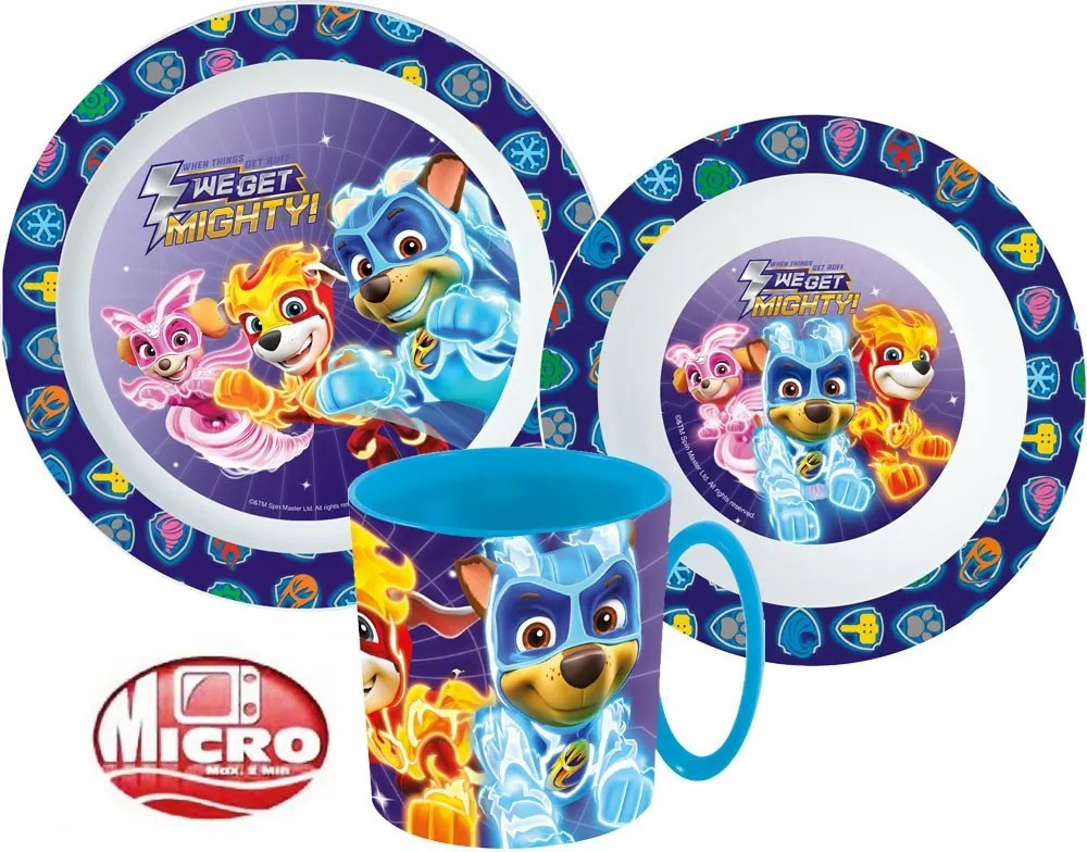 Mancs Őrjárat Mighty Pups étkészlet, micro műanyag szett bögrével 350 ml