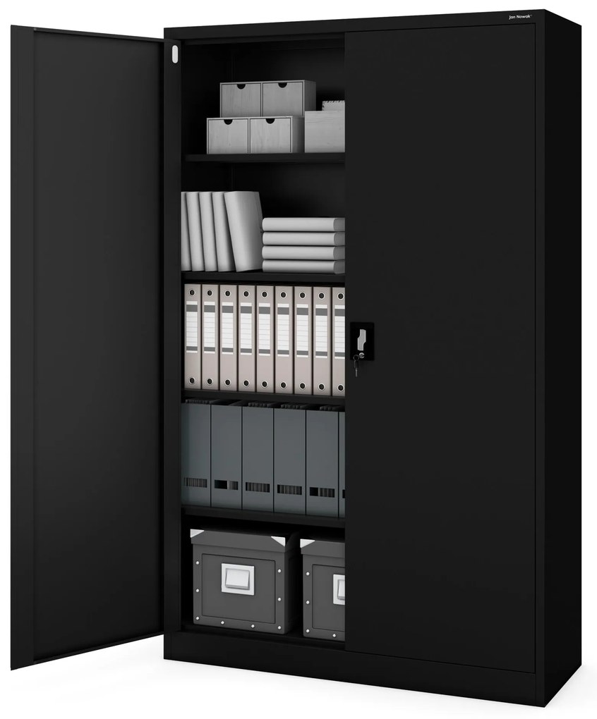 JAN II irodai, irattartó fémszekrény, 1150 x 1850 x 400 mm, fekete
