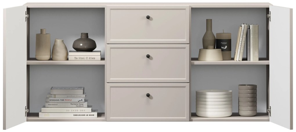 Lorini fali komód 150 cm fiókokkal - kasmír / fekete fogantyúk