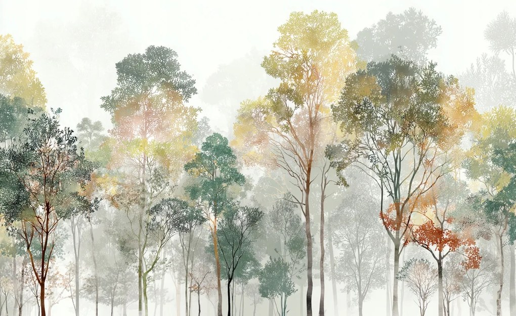 Fotótapéta Flizelina Grafika Természet Erdő Park Fák Akvarell 152,5x104 ragasztó