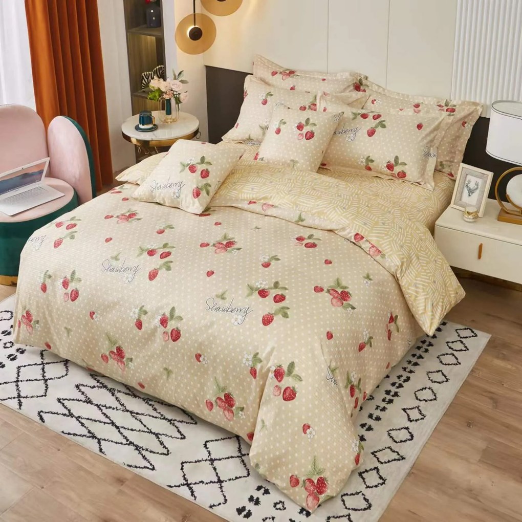 3 részes lepedők Krepp polycotton Strawberry bézs 200x140cm+90x70cm TiaHome