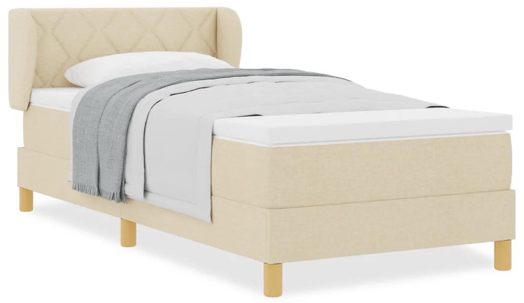 Boxspring Ágy Matrac Szetben Krém, 90x200 cm, Szövet
