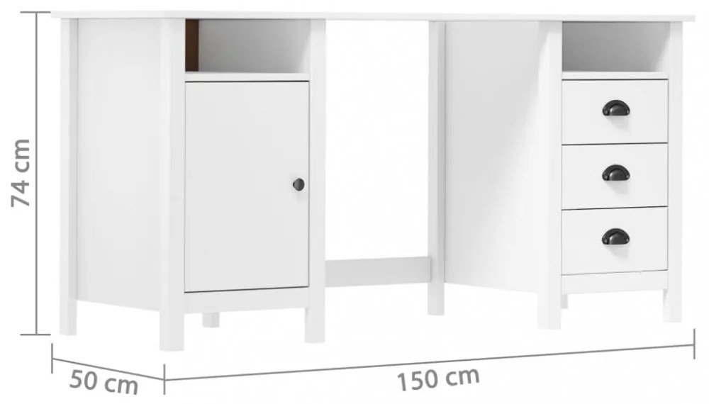 Hill fehér tömör fenyőfa íróasztal 150 x 50 x 74 cm