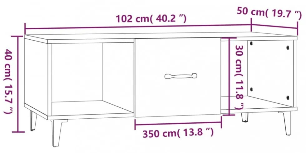 betonszürke szerelt fa dohányzóasztal 102 x 50 x 40 cm