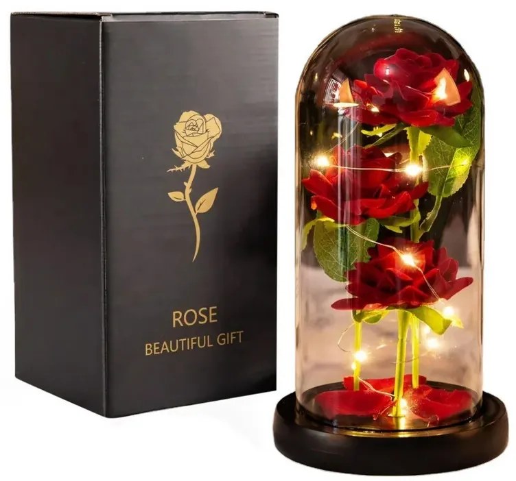 Örök rózsák üvegben LED világítással - Eternal Rose - 3 db