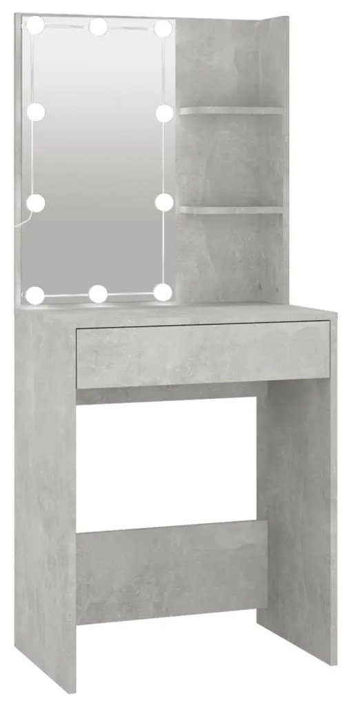 Betonszürke fésülködőasztal LED-del 60x40x140 cm