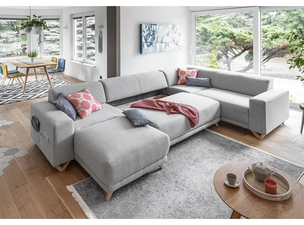Világosszürke kinyitható-tárolóhelyes sarokkanapé (jobb oldali-U alakú) Classy Sophie – Miuform
