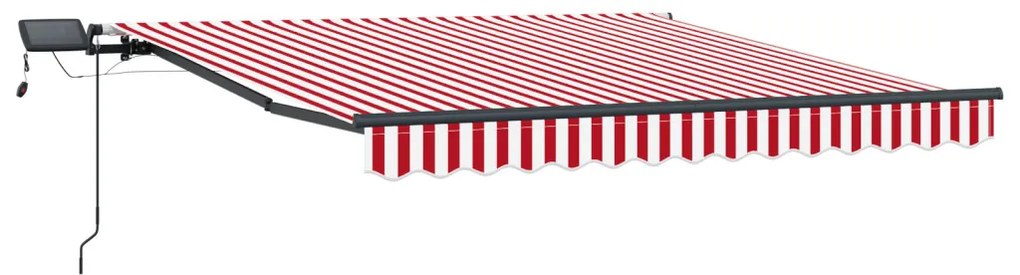 Manuálisan behúzható előtető LED világítással, piros-fehér csíkos, 350x250 cm