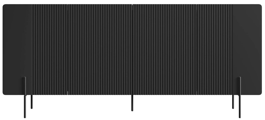 Malmi komód 200 cm négyajtós - matt fekete / fekete lábak
