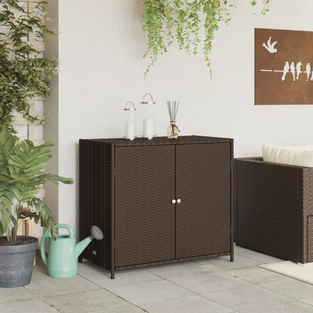 barna polyrattan kerti tárolószekrény 83x45x76 cm