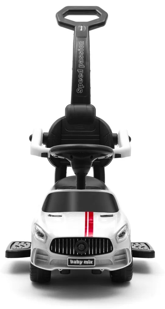 Zenélő bébitaxi vezetőrúddal Baby Mix RACER fehér