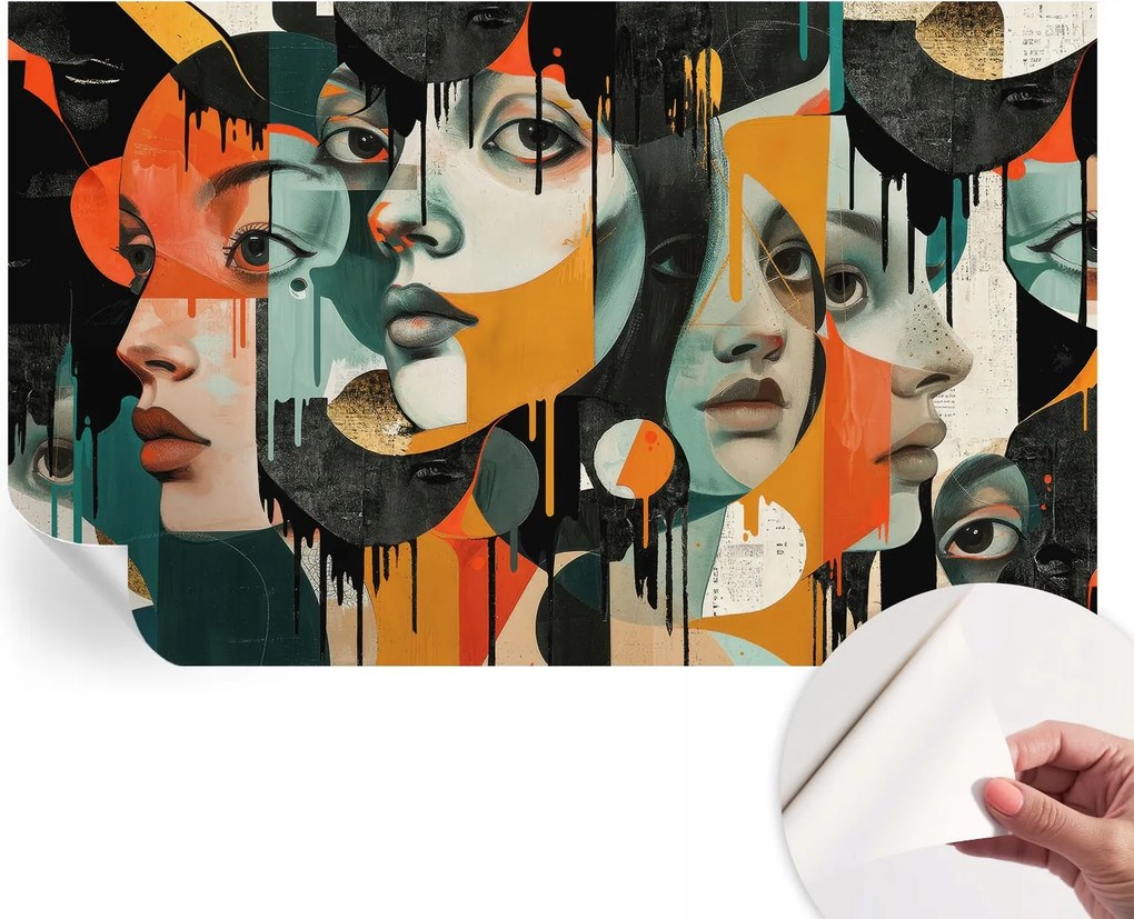 Öntapadós tapéta Fali furnér 3D hatás Színes arcok 416x254 cm