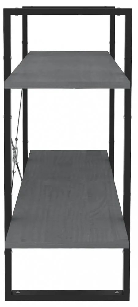 kétszintes szürke tömör fenyőfa könyvszekrény 100 x 30 x 70 cm