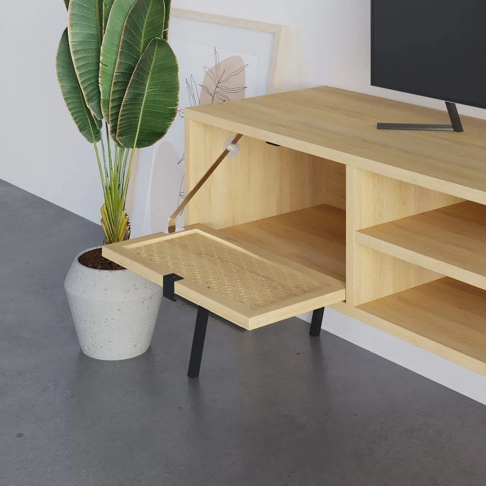 Natúr színű TV-állvány tölgyfa dekorral 140x51 cm Ecrin – Marckeric