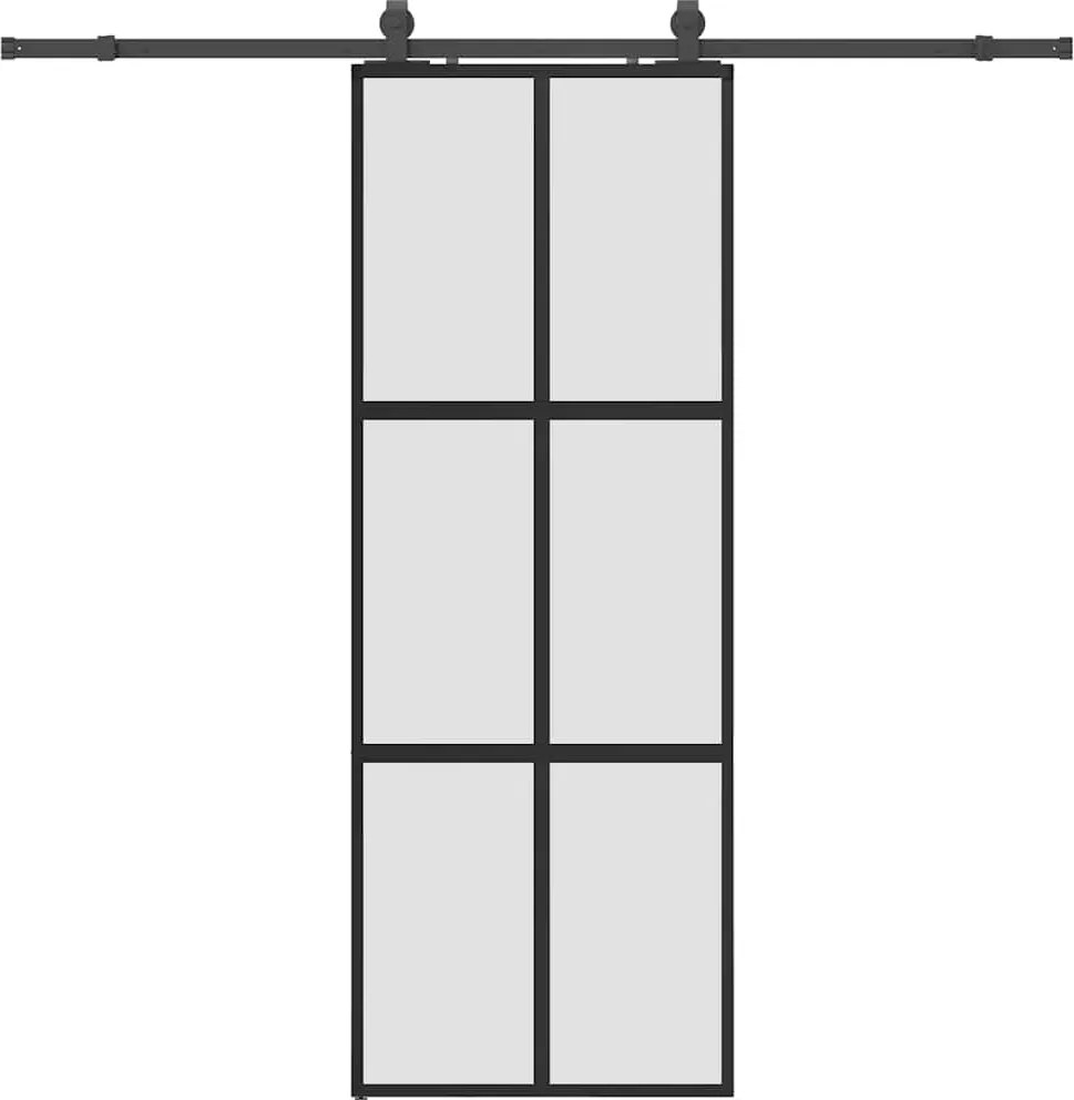 vidaXL fekete edzett üveg tolóajtó fémszerelék szettel 76x205 cm