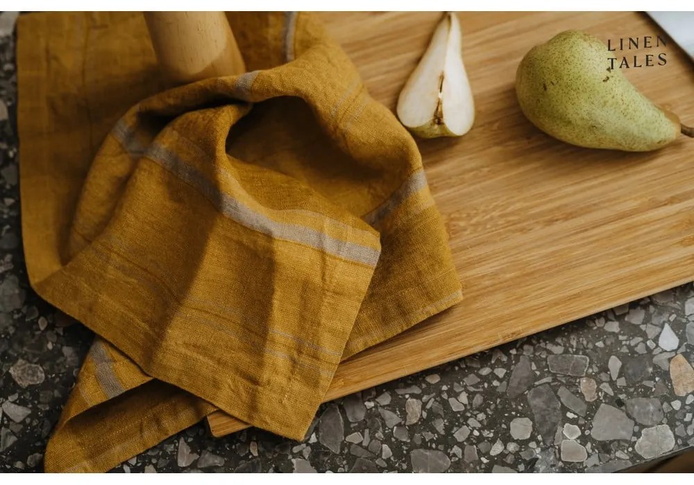 Len konyharuha 65x65 cm Amber Bronze Stripes – Linen Tales