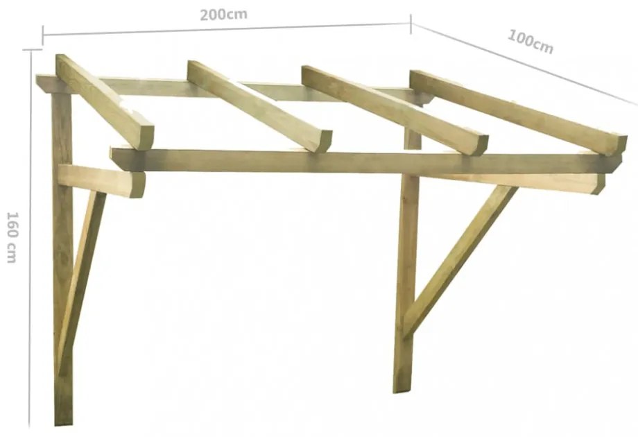 tömör fenyőfa ajtó előtető 200 x 100 x 100 cm