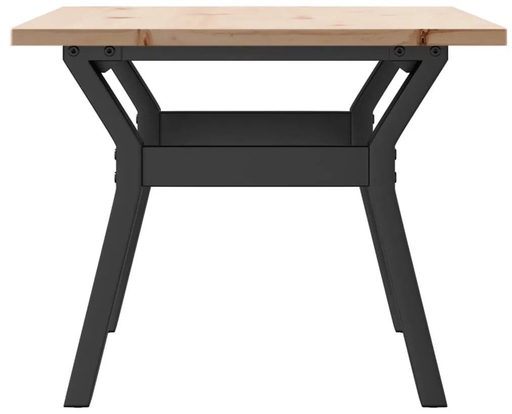 tömör fenyőfa és acél dohányzóasztal Y-vázzal 80x50x40 cm