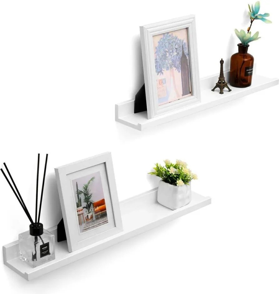 3 darabos lebegő polc szett magasfényű bevonattal, fehér 60x10x5cm