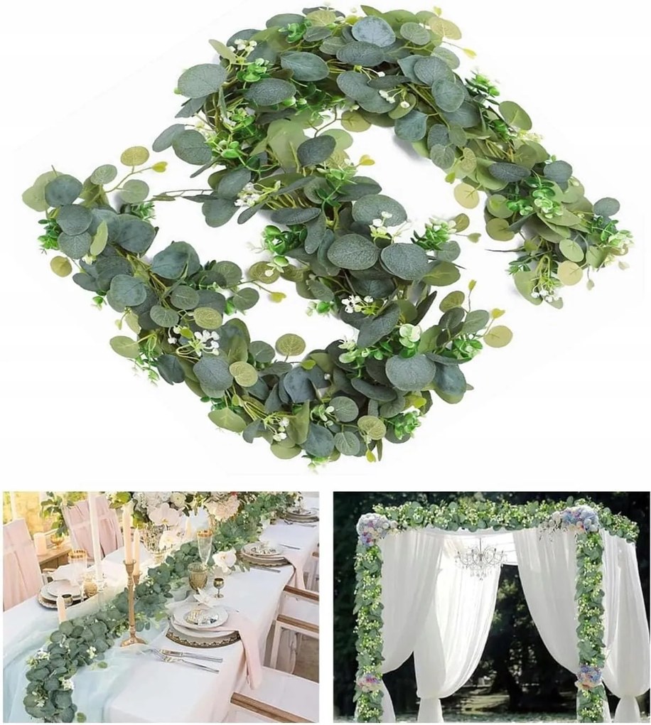 Virágos dekoratív eukaliptusz girland Eukaliptusz girland 2x180 cm