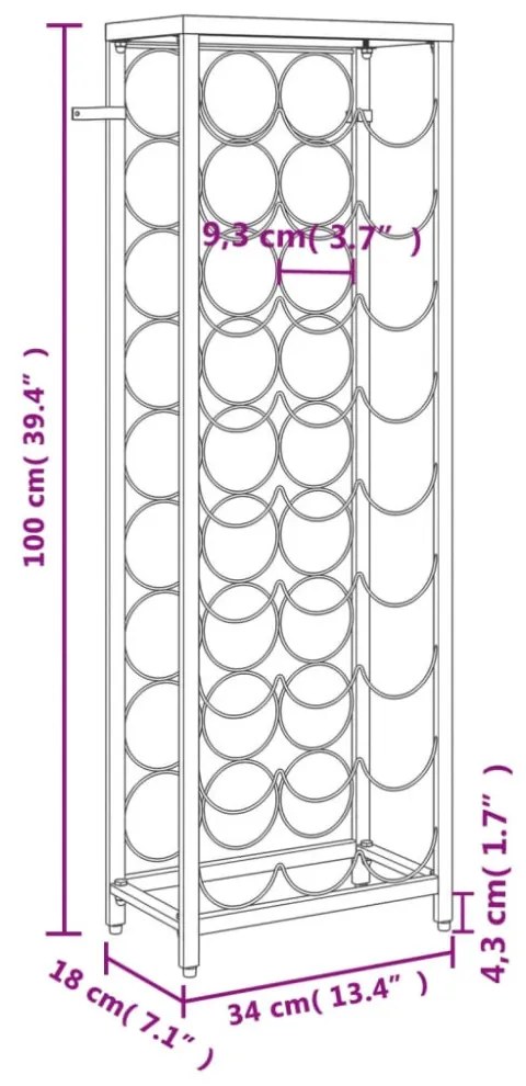fekete kovácsoltvas bortartó 27 palackhoz 34 x 18 x 100 cm