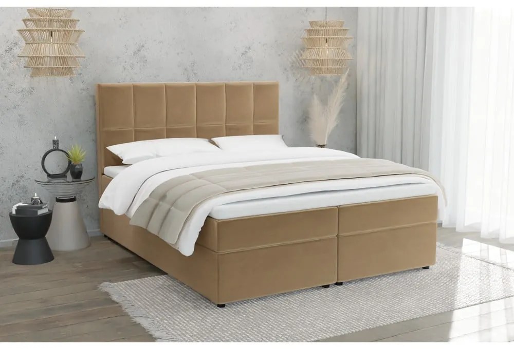 Okkersárga ágyneműtartós boxspring ágy 140x200 cm Flip – Ropez