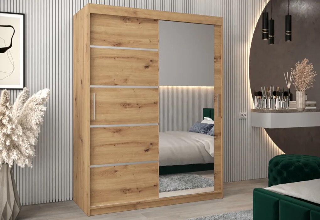 VETRONA 2 ruhásszekrény, 250x200x62, tölgy artisan/fekete