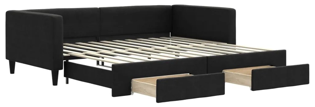 fekete kihúzható szövet heverő fiókokkal 100 x 200 cm