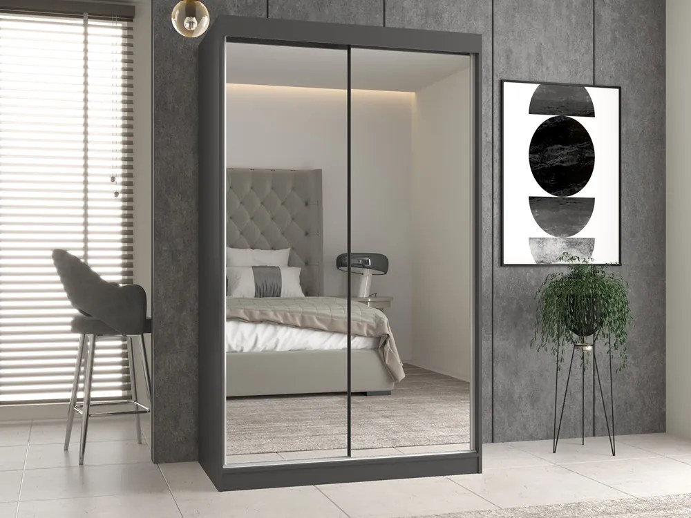Aldabra IGA 120 A tolóajtós gardróbszekrény 120x61x200, 2 tükörrel, antracit- tölgy