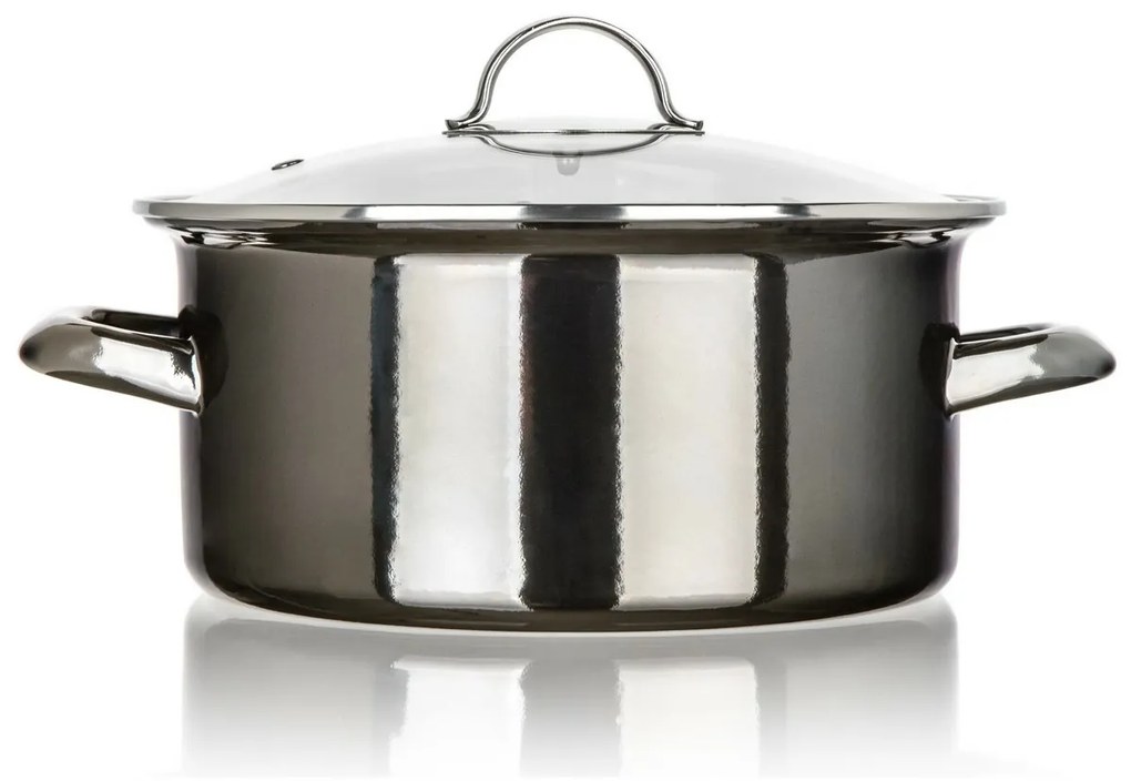 Banquet Emaille-beschichtete Pfanne METALLICSchwarz 22 cm, 3,7 5 l, mit Deckel, 22 cm