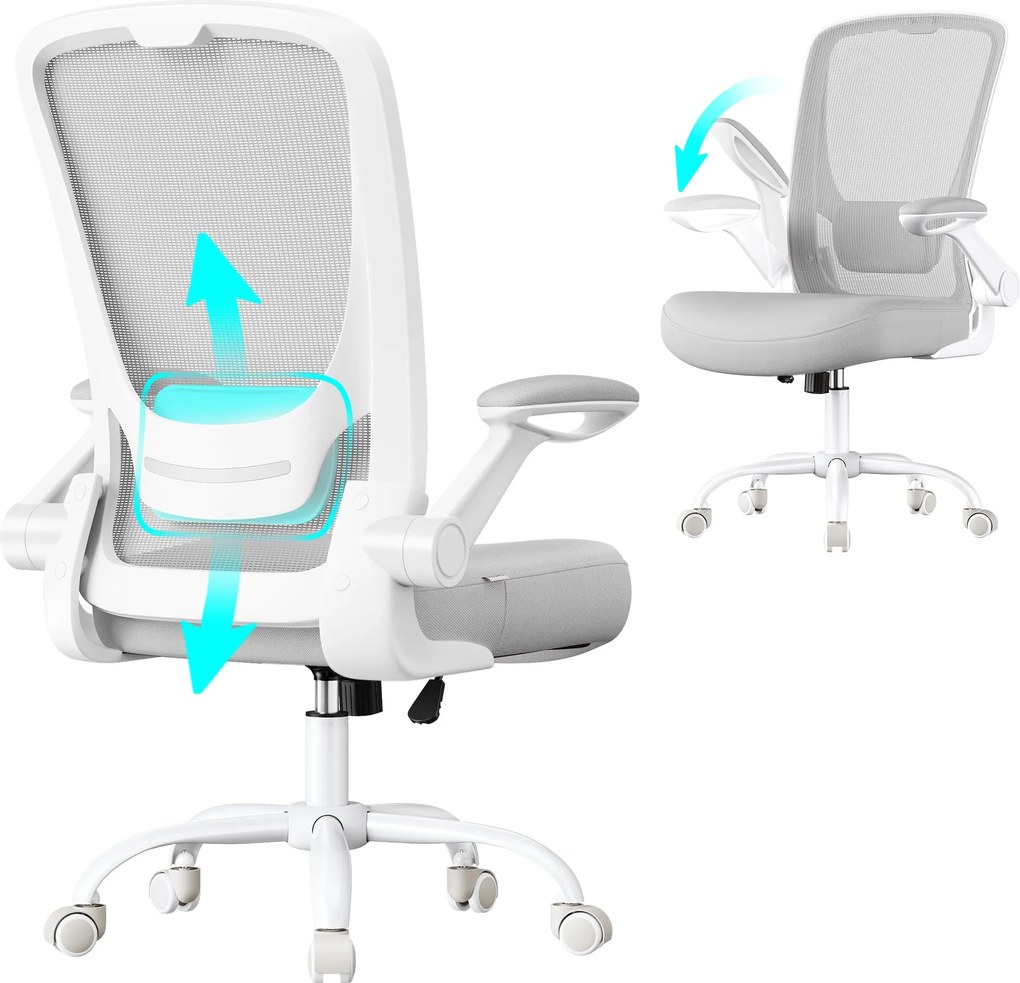 SONGMICS ergonomikus hálós irodai szék fejtámasszal, világosszürke