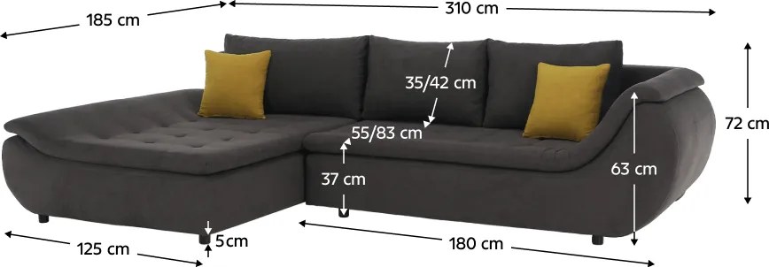 Ülőgarnitúra, szürkésbarna/sárga, szövet, balos, BRATO