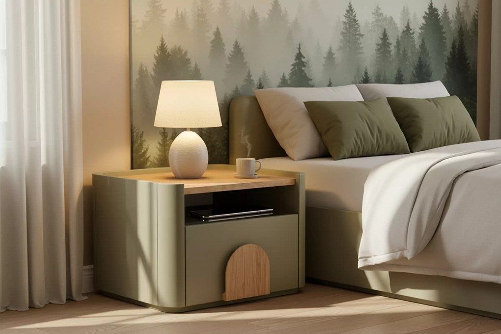 Amilio éjjeliszekrény 50 cm - eukaliptusz / baltic tölgy / natúr tölgy fogantyú