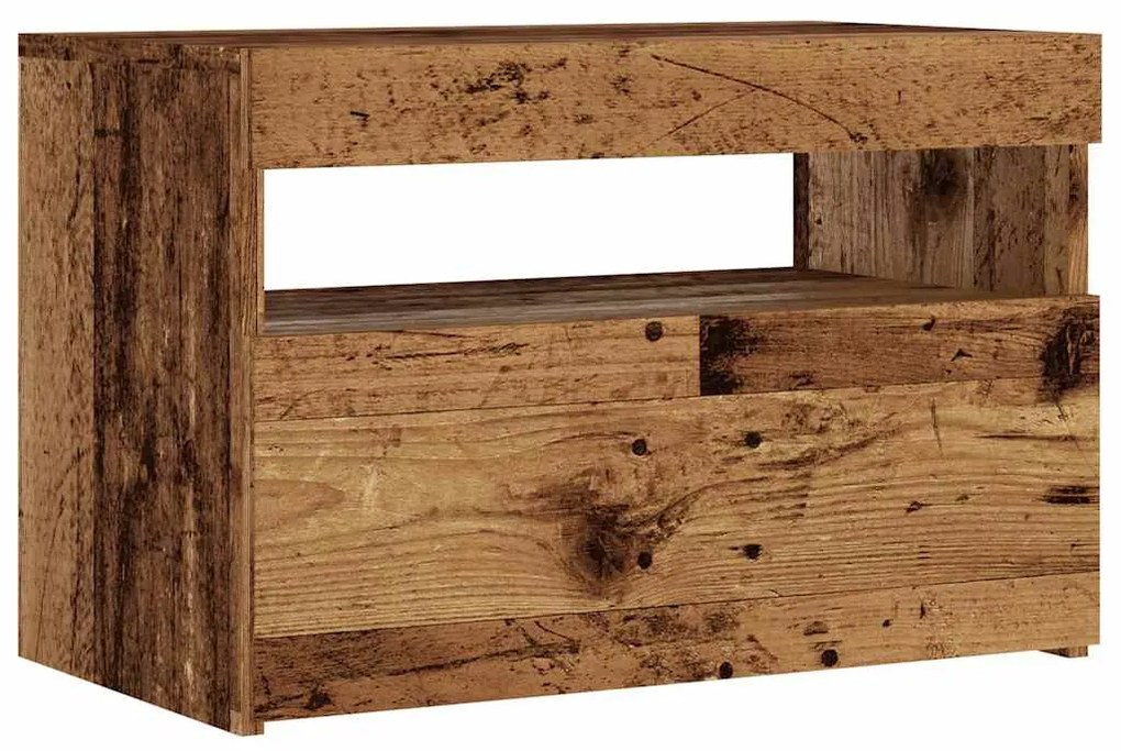 antik fa színű szerelt fa TV-szekrény LED-ekkel 60x35x40 cm