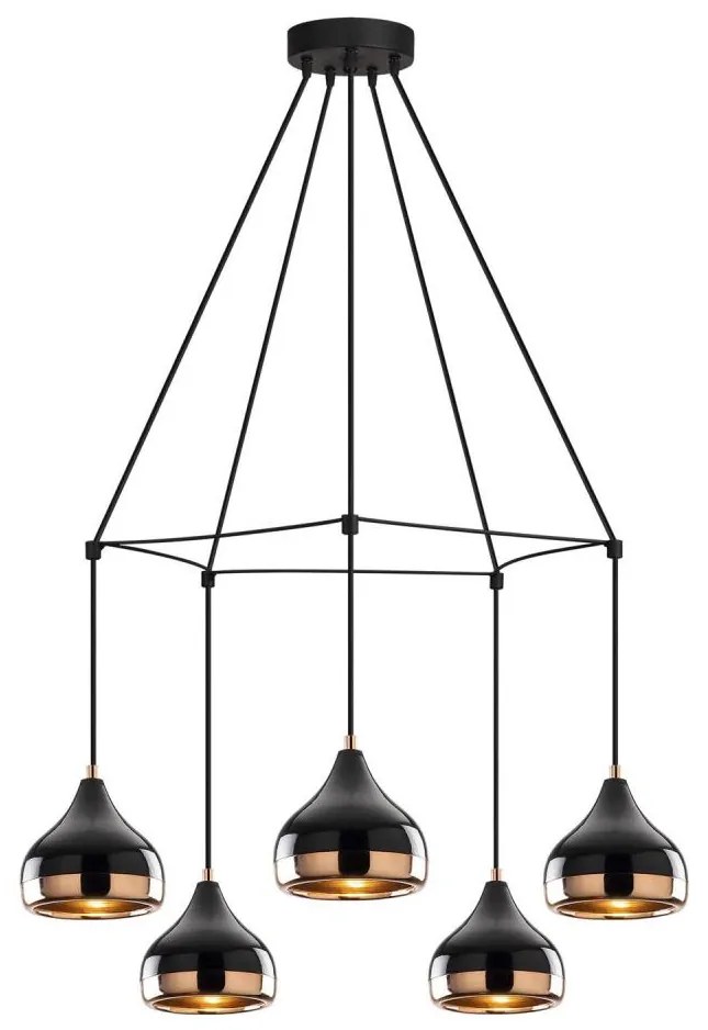 Kábellel függesztett YILDO függőlámpa 5xE27/40W/230V fekete/réz
