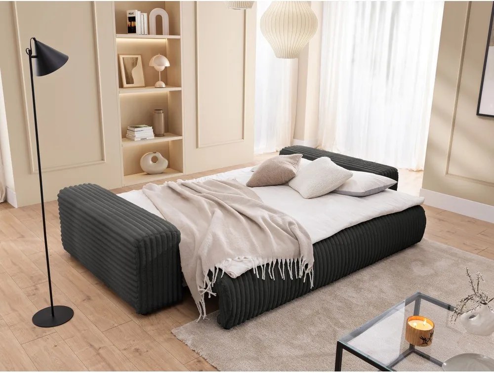 Sötétszürke kordbársony kinyitható-tárolóhelyes kanapé 260 cm Justin – Ropez