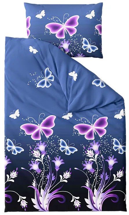 Mikroszálas ágynemű VIOLET BUTTERFLY sötétkék Ágyneműhuzat mérete: 2 db 70 x 90 cm | 200 x 220 cm