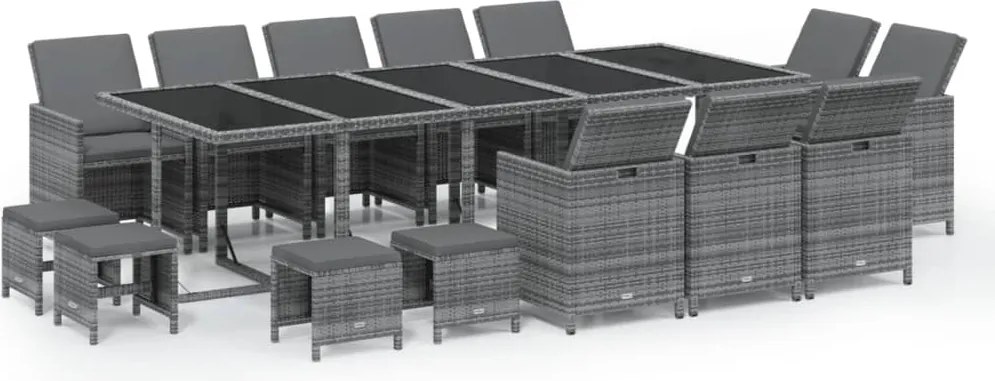 vidaXL 15 részes szürke polirattan kerti étkezőgarnitúra párnákkal