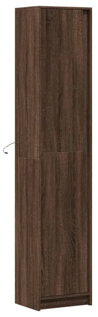 barna tölgy szerelt fa magasszekrény LED-ekkel 41,5x32,5x200 cm