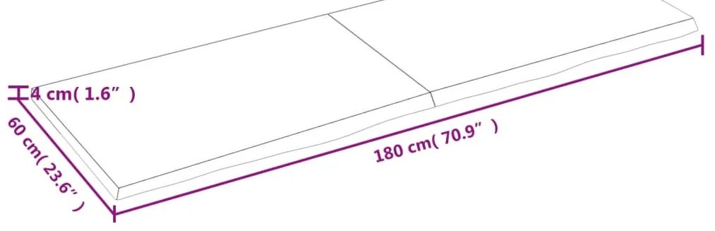 sötétbarna kezelt tömör tölgyfa asztallap 180x60x(2-4) cm