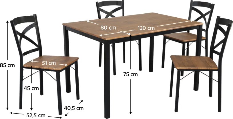 Étkezőgarnitúra 1+4, sötét tölgy/fekete, HAIM