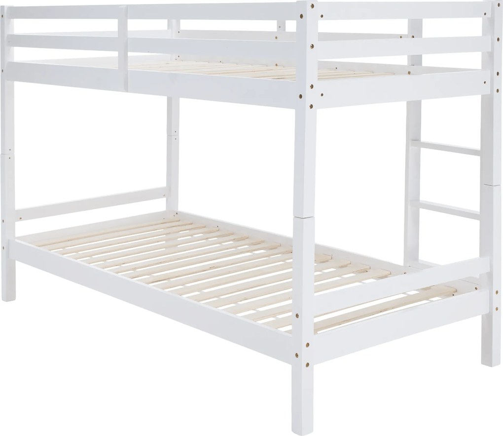 Emeletes ágy, 90x200, tömör fa, fehér, INEZA