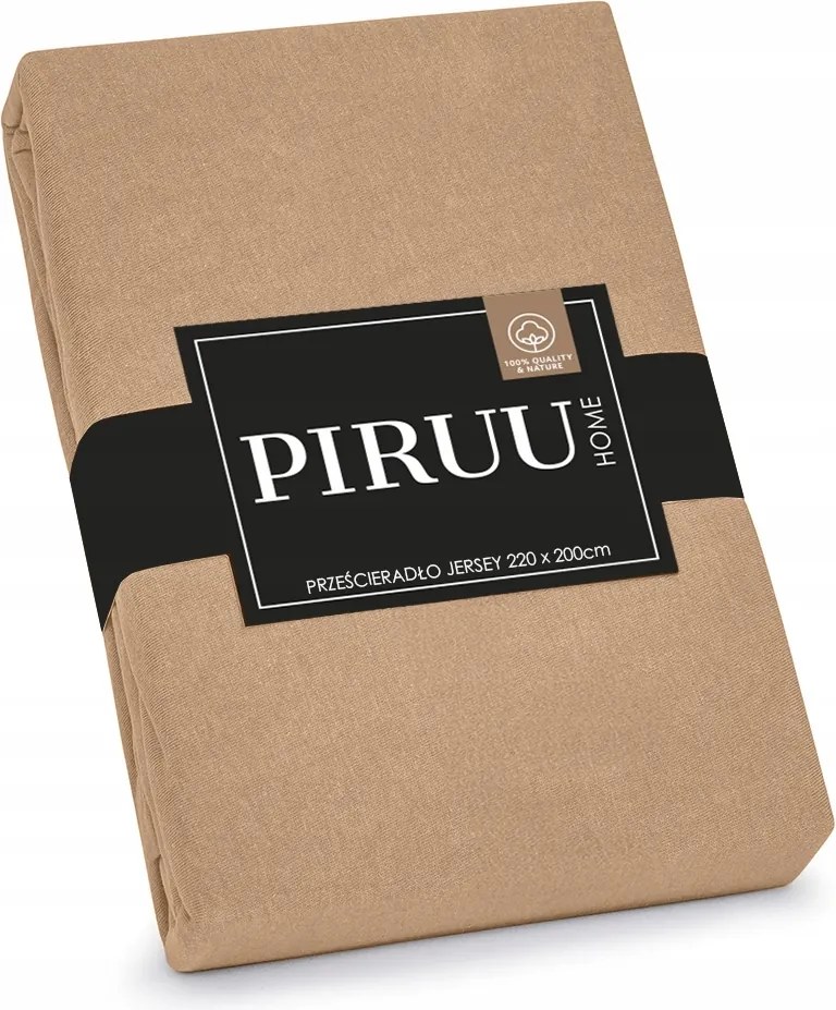 Gumis Jersey Lepedő 200x220 cm Pamut Bézs Szín Minőség