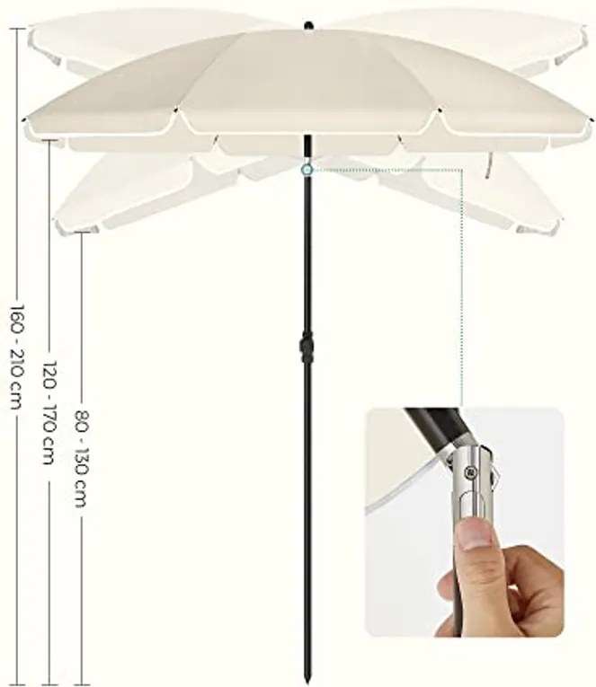 Napernyő 160 cm, Napvédelem UPF 50+, 30°-ban dönthető, talp nélkül, bézs