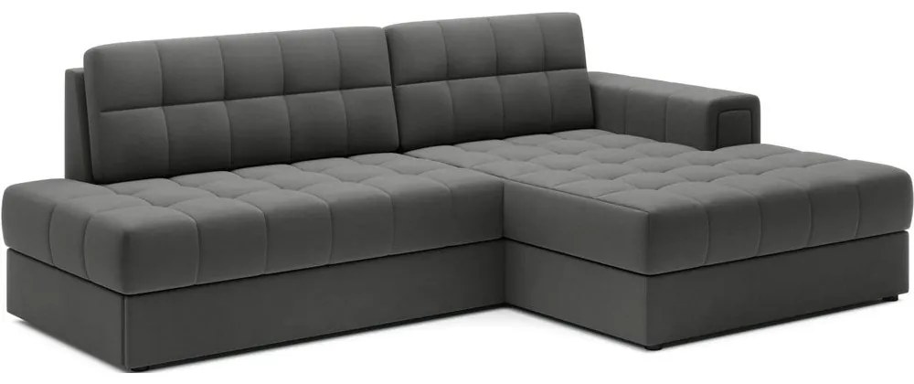 Szürkésbarna bársony kinyitható sarokkanapé (jobb oldali-heverő résszel) Blezalt – ELTAP