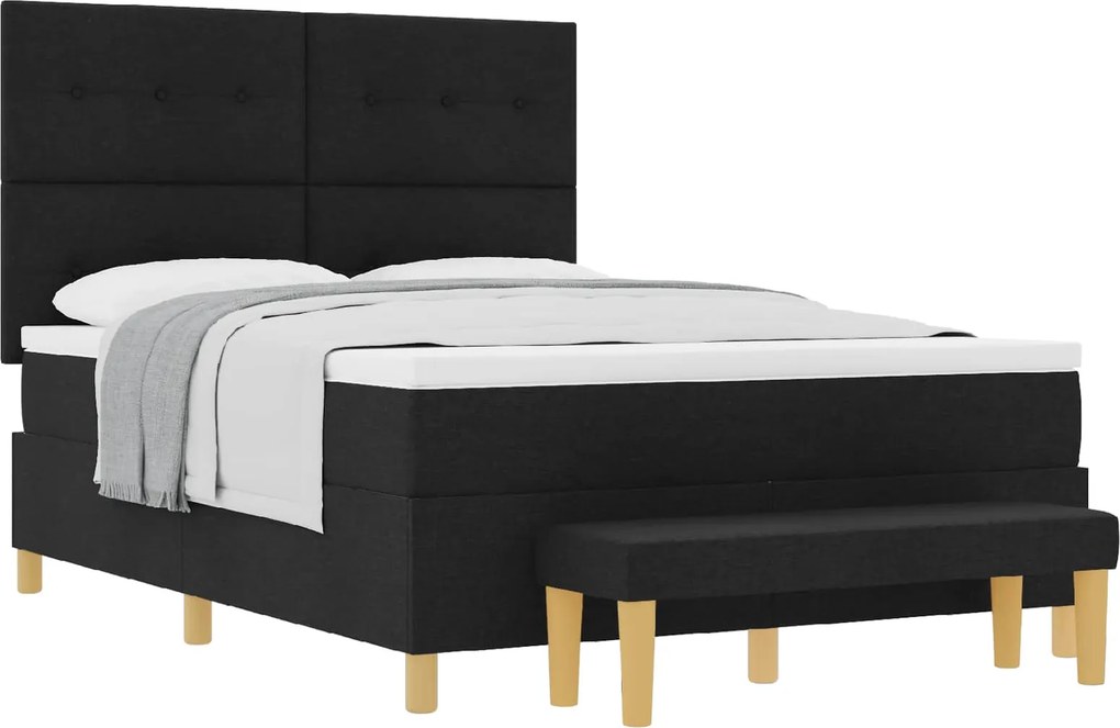 vidaXL Boxrugós ágy matracmal fejtámlával Fekete 140 x 190 cm szövet