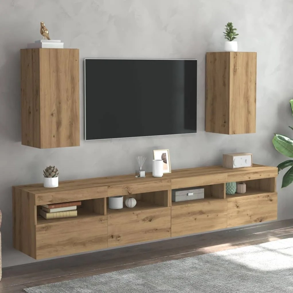 2 db kézműves tölgy színű szerelt fa TV-szekrény 30,5x30x60 cm