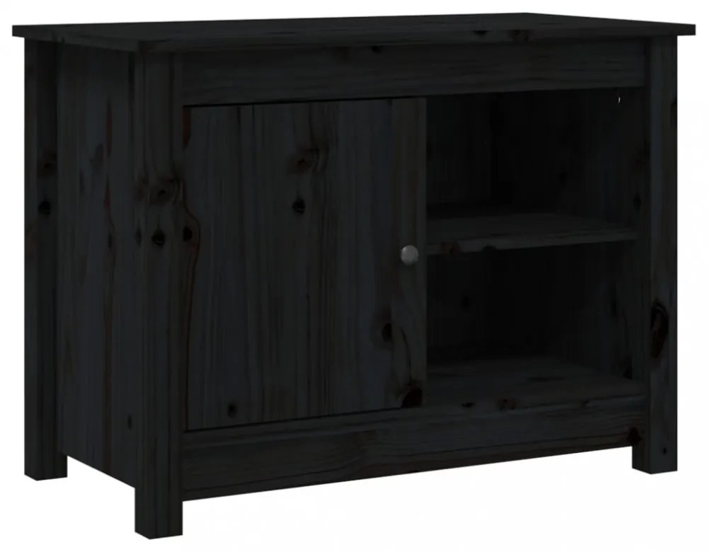 fekete tömör fenyőfa TV-szekrény 70 x 36,5 x 52 cm